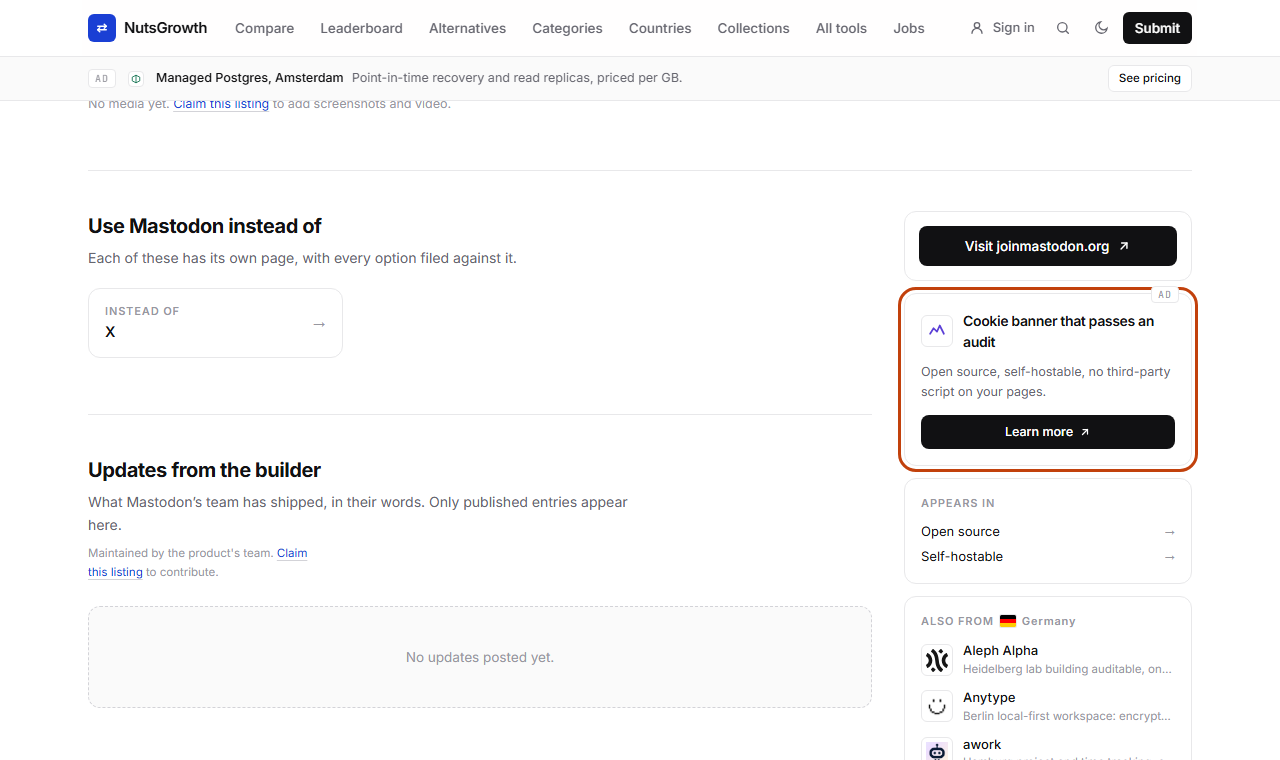 Tool and post pages: Pinned in the rail of a tool page, beside the content. Screenshot of the page with the slot outlined.